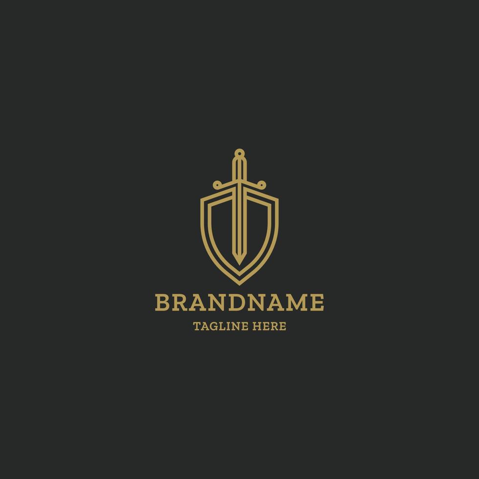 Sword and shield logo icon design template. Elegant, gold, modern vector