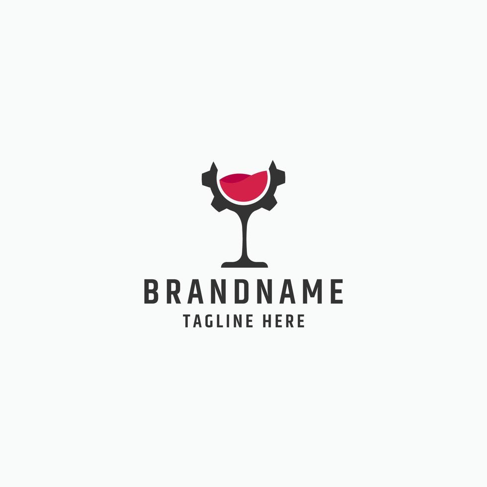 plantilla de diseño de icono de combinación de logotipo de engranaje de copa de vino vector premium