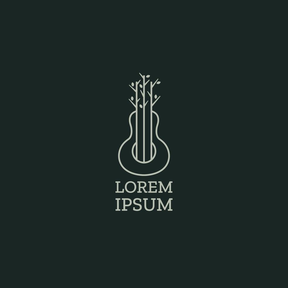 Guitar with forest natural sound logo icon design template premium vector