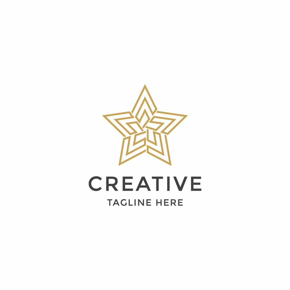 plantilla de diseño de icono de logotipo de arte de línea de laberinto de estrella abstracta. oro, elegante, lujo, vector premium