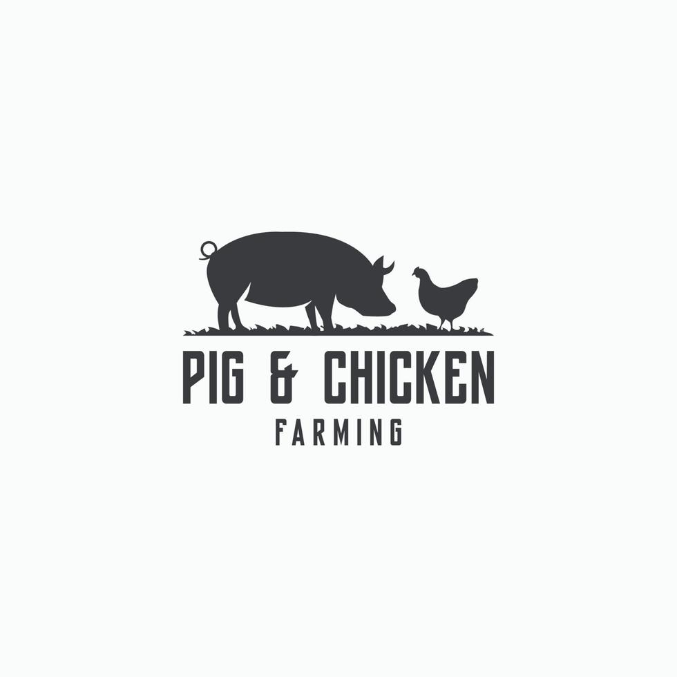 Pig And Chicken Farming Logo Design Template flat Vector