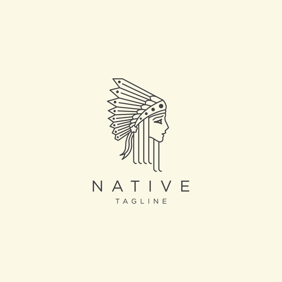 Native women with line style logo icon design template vector illustration