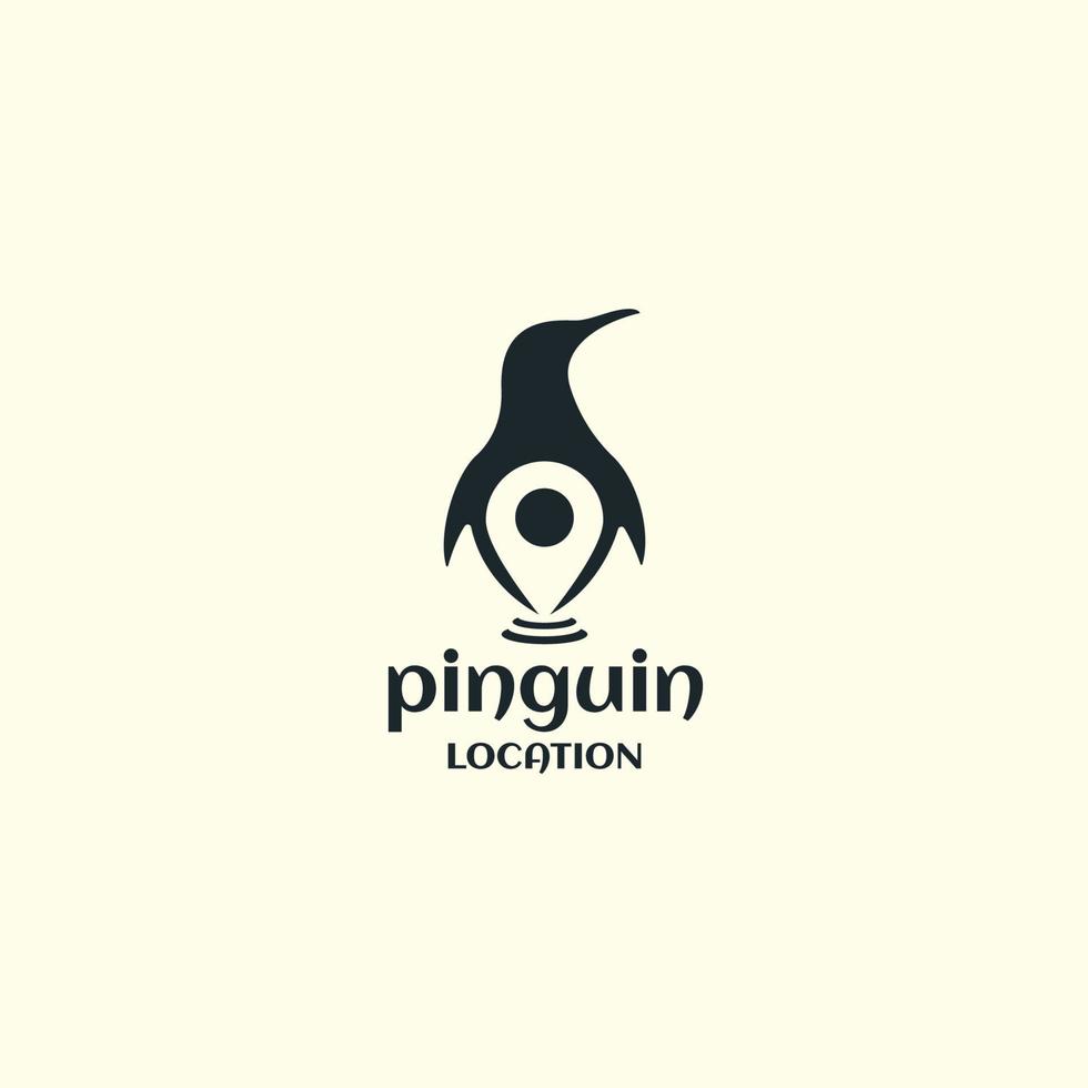pingüino con pin mapa ubicación logotipo icono diseño plantilla vector premium