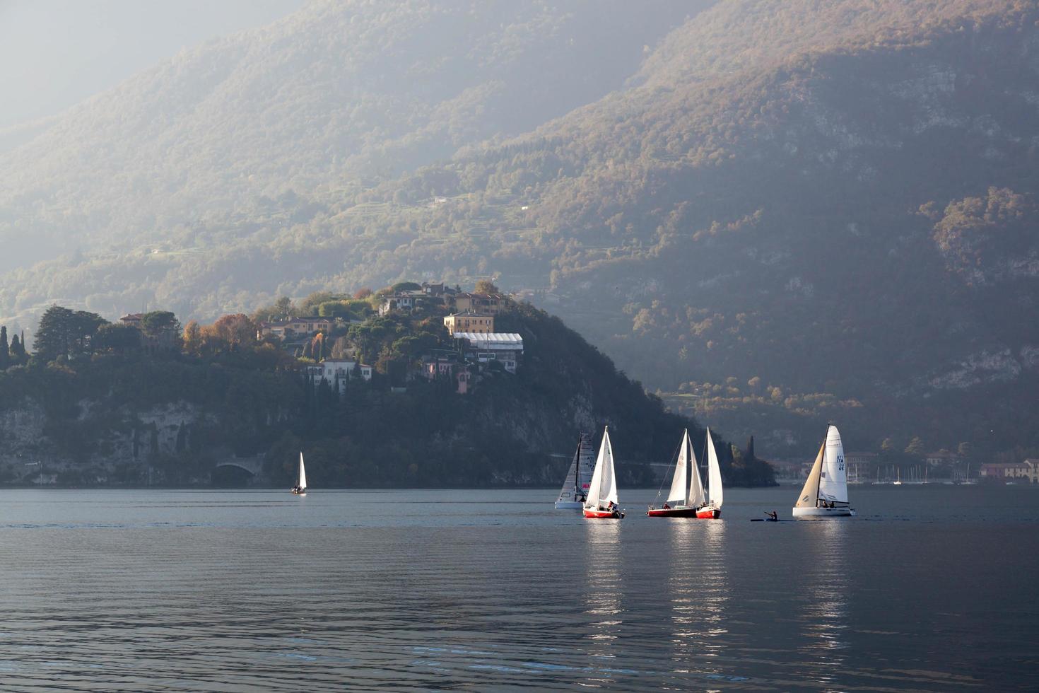 Lecco, Italy, 2010.  Sailing on Lake Como photo
