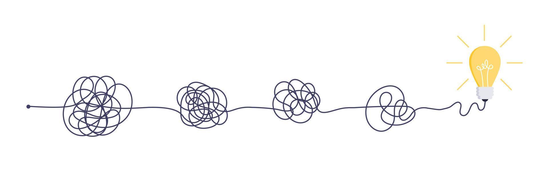 Complex easy simple way from start to idea. Chaos simplifying, problem solving and business solutions idea searching concept vector illustration.