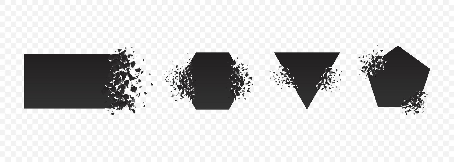 Shape explosion broken and shattered flat style design vector illustration set isolated on transparent background.