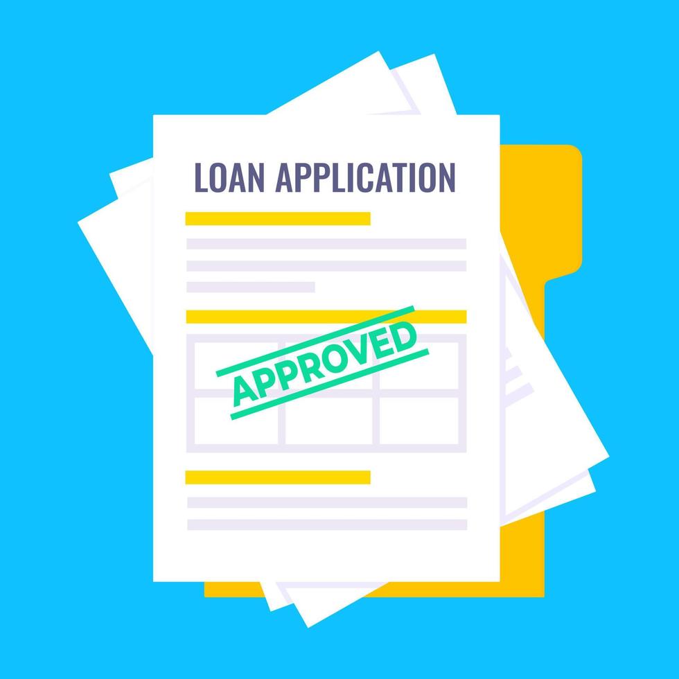 Loan approved credit or loan form with document file and claim form on it. vector