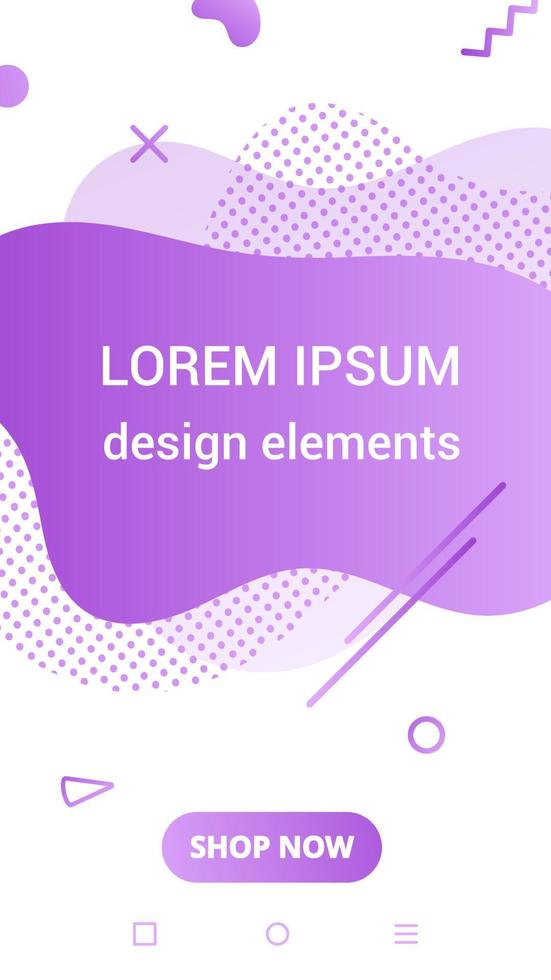 Modern vertical mobile liquid abstract shape gradient memphis style design fluid vector colorful illustration banner simple graphics for app, presentation, sale, brochure isolated on white background.