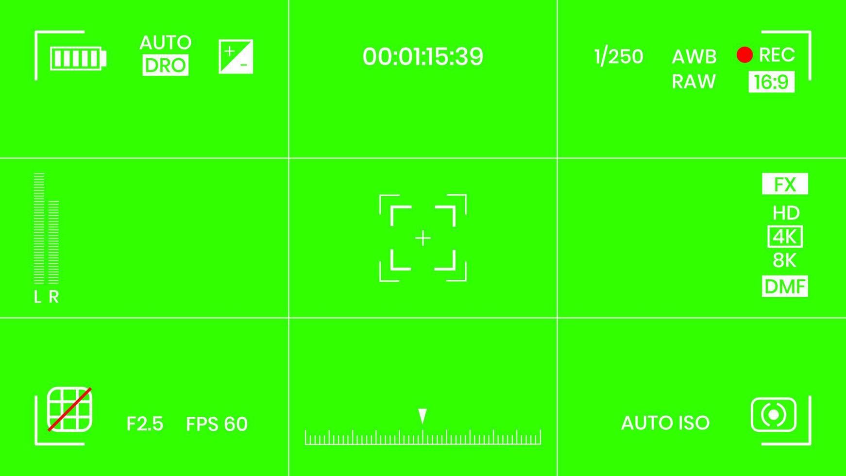 Green colored chroma key camera rec frame viewfinder overlay background