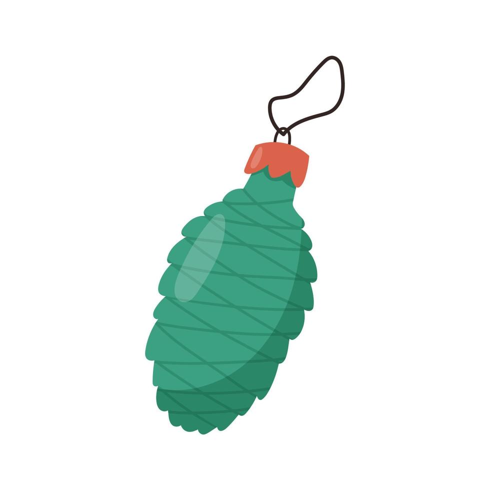 lindo adorno navideño para árbol en forma de cono de pino, ilustración vectorial plana aislada en fondo blanco. concepto de celebración de vacaciones de invierno. vector