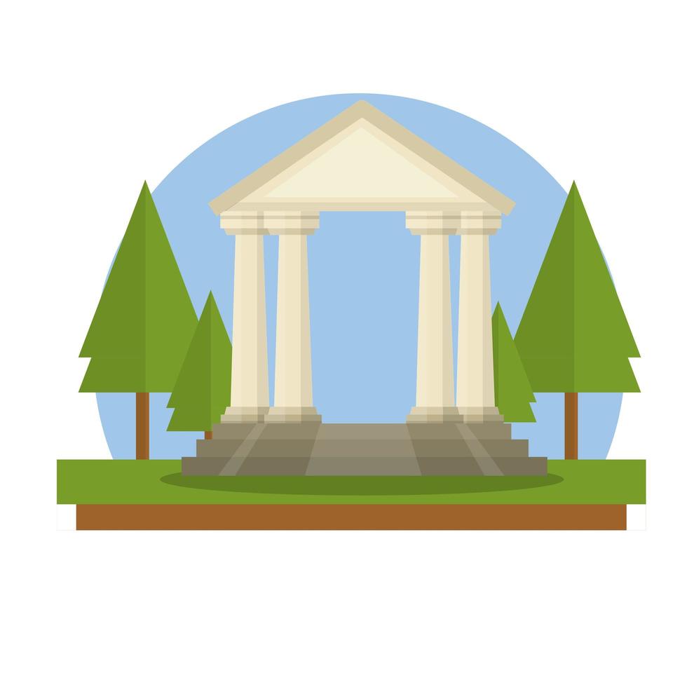 Ancient Greek and Roman building with stairs, white columns and pediment vector
