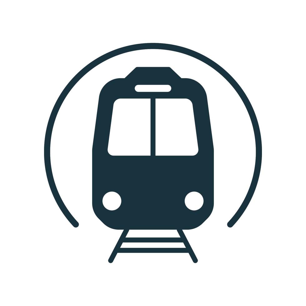 Subway Train in Front View Black Silhouette Icon. Metro Station Glyph Pictogram. Symbol of Underground Station for Electric Public Transport Icon. Logo Metro. Isolated Vector Illustration.