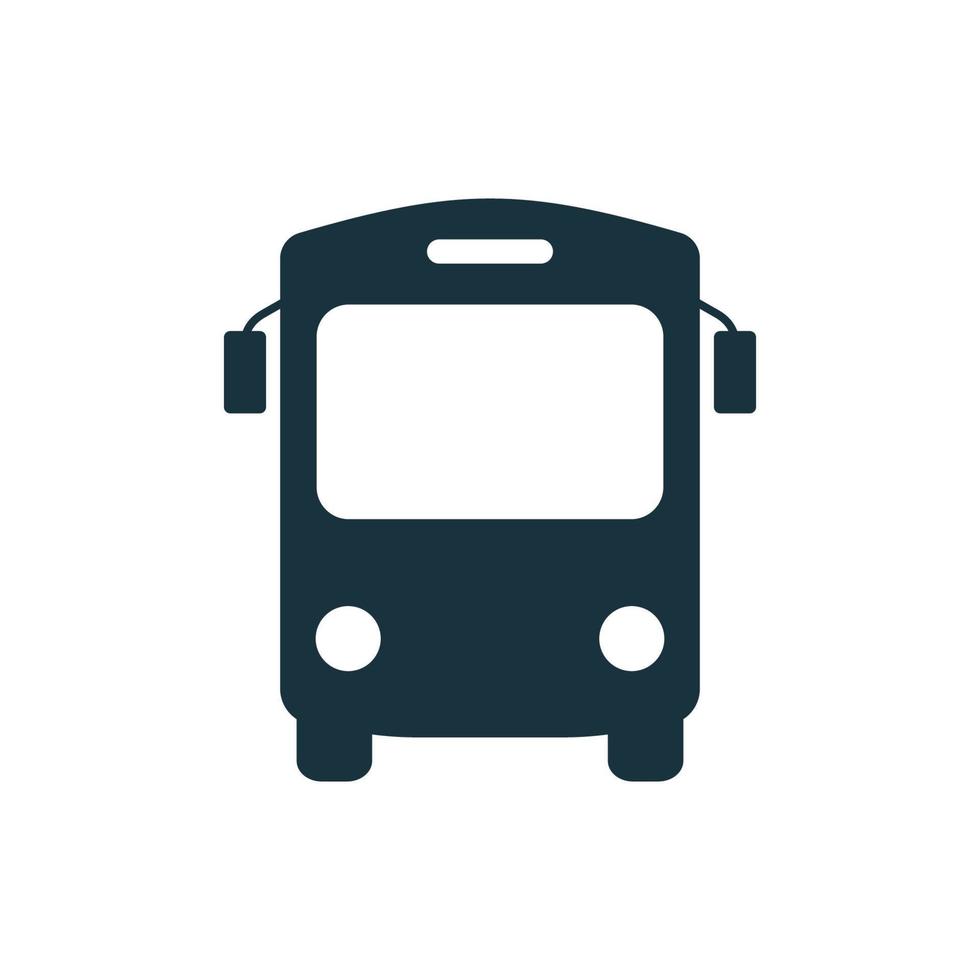 Black Bus Silhouette Icon. School Shuttle Glyph Pictogram. Stop Station for City Public Vehicle Transport Icon. Bus in Front View Sign. Simple Design. Isolated Vector Illustration.