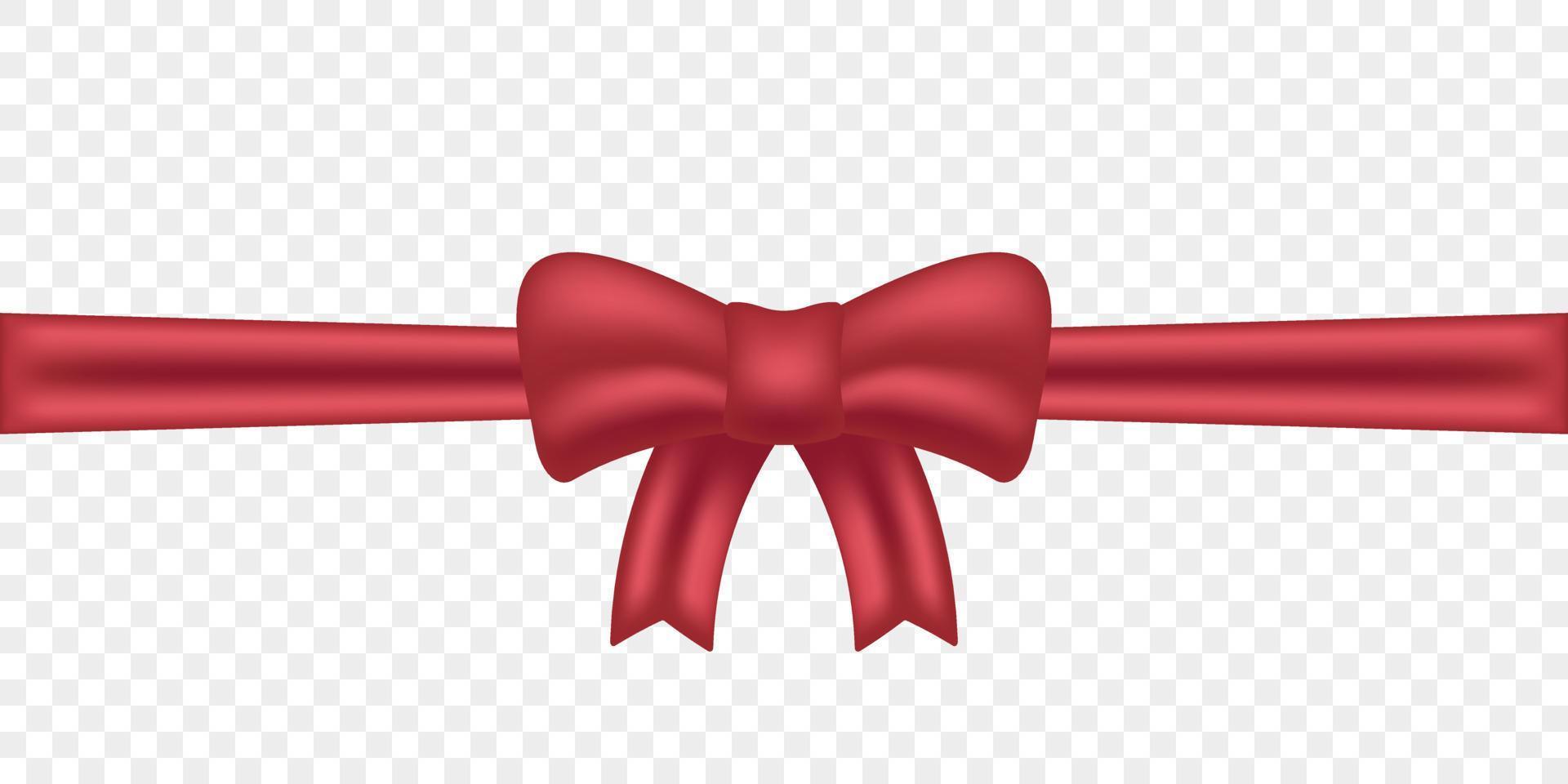 Decorative Red Bow with Horizontal Ribbon. Realistic Red Bow Template for Greeting Card or Brochure. Satin Tape Knot, Strip for Gift Package on Christmas. Vector Illustration.