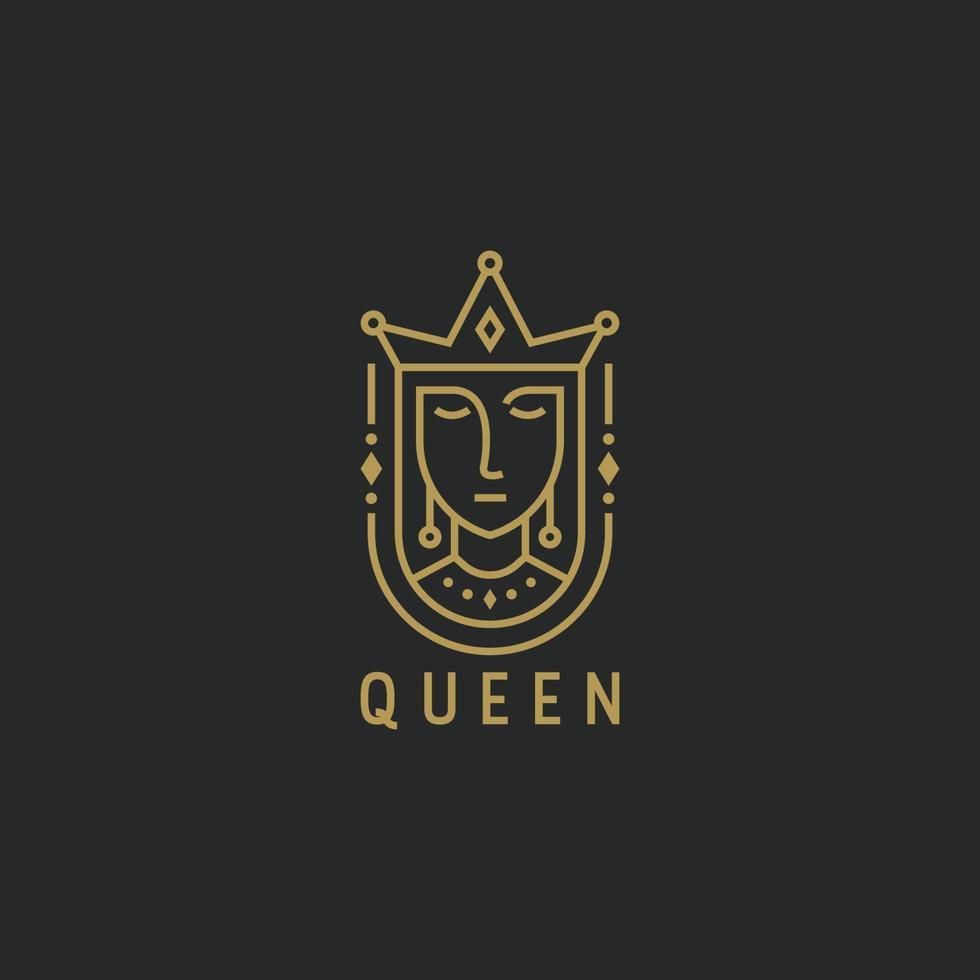 Queen with line style logo design template. Elegant, Beauty, luxury, minimalist, modern vector illustration