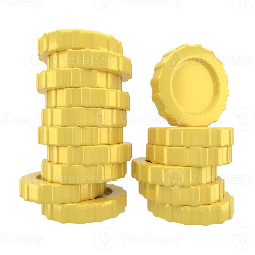 Stack of golden coins on white background with earning profit concept. Gold coins or currency of business. 3D rendering. photo