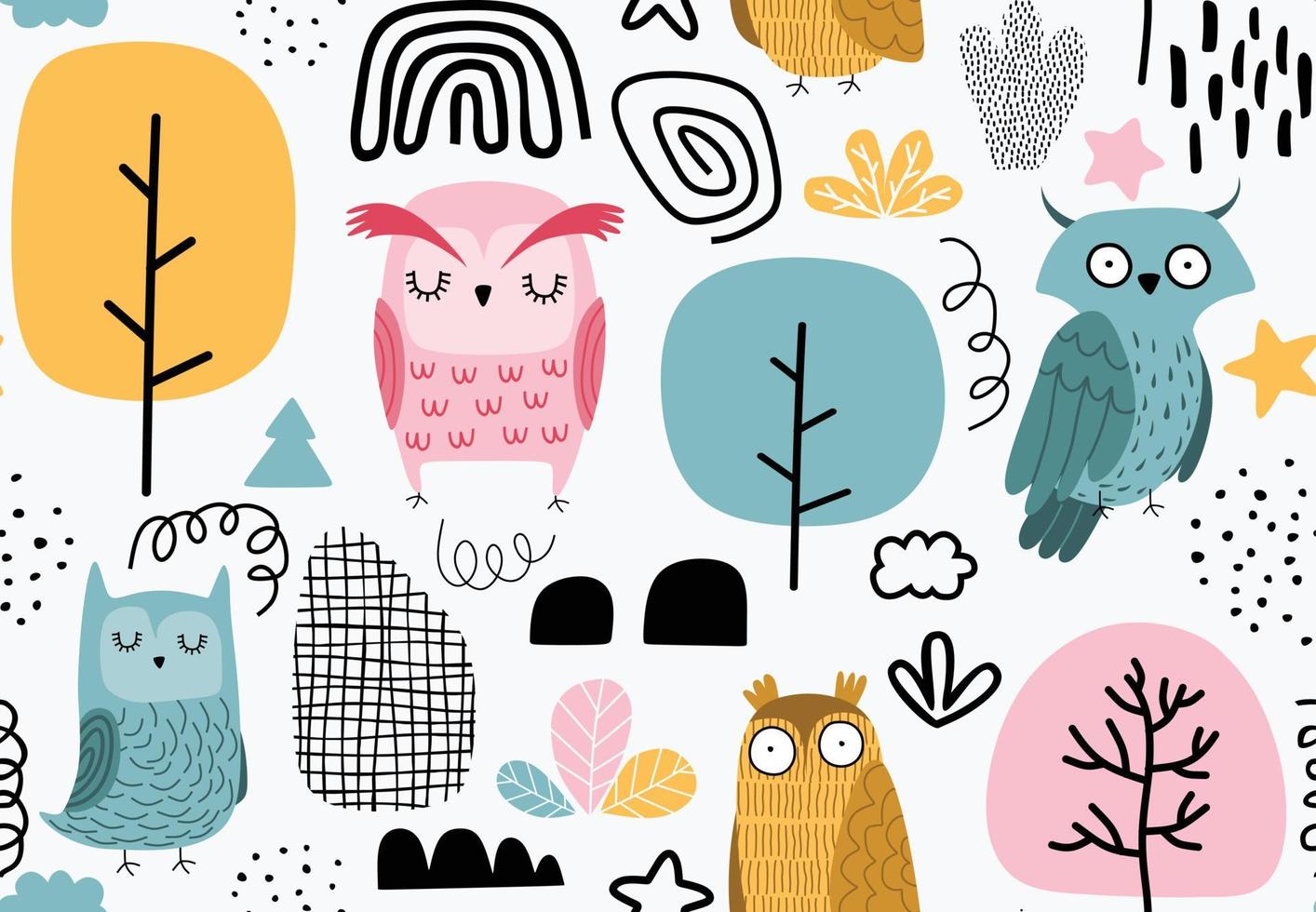 Seamless pattern with colorful owls vector