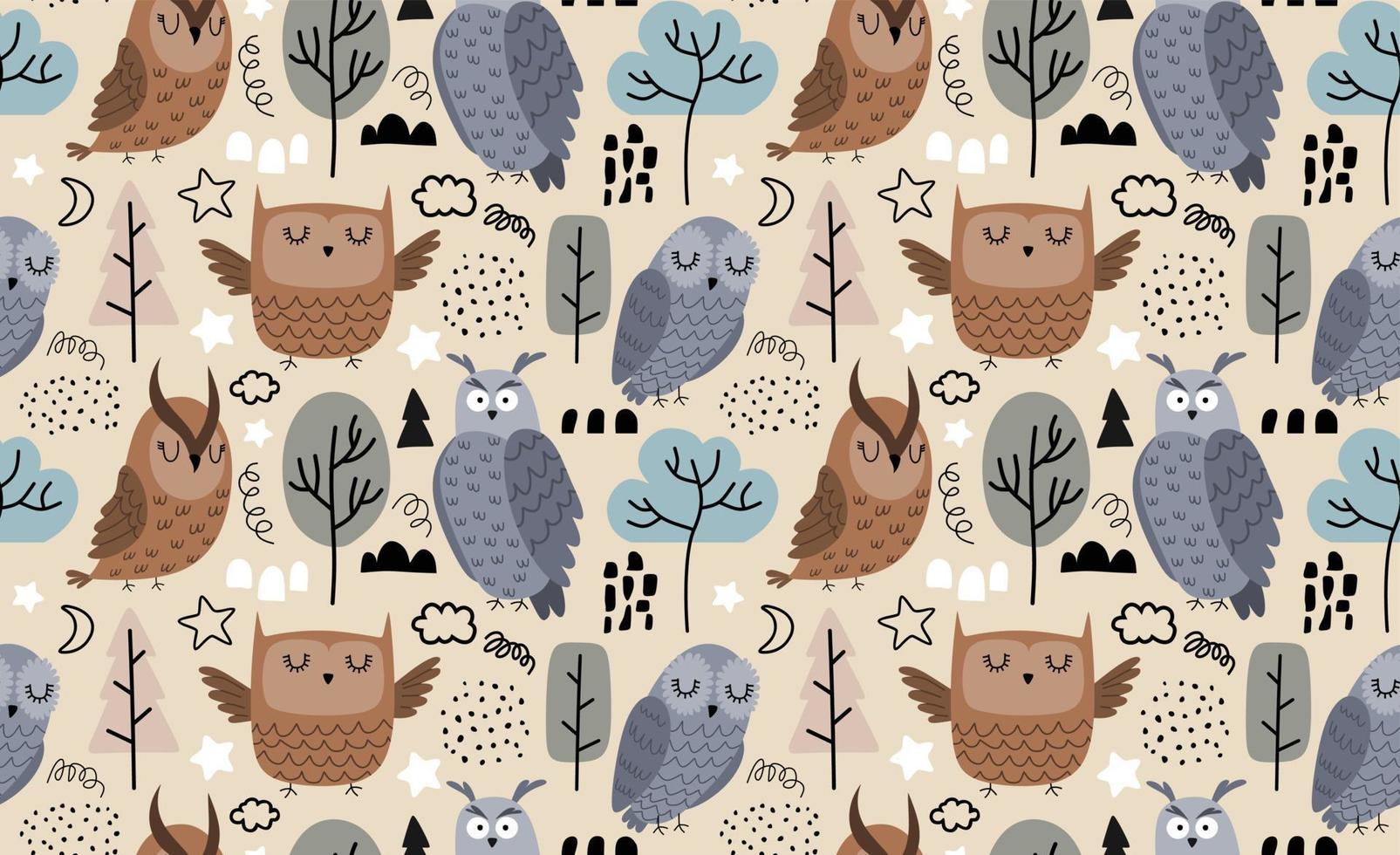 Seamless pattern with colorful owls vector