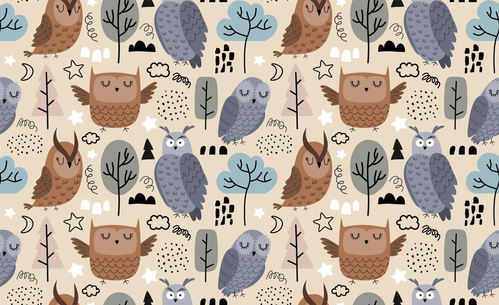 Seamless pattern with colorful owls vector