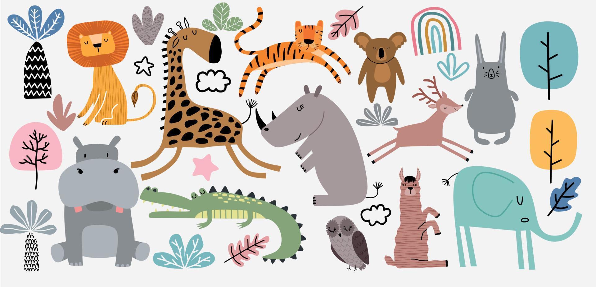 Cute Jungle Animals Vector Set
