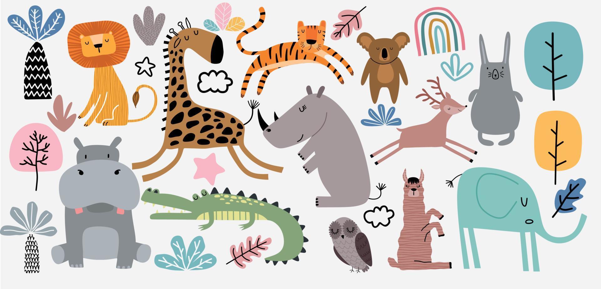 Cute Jungle Animals Vector Set