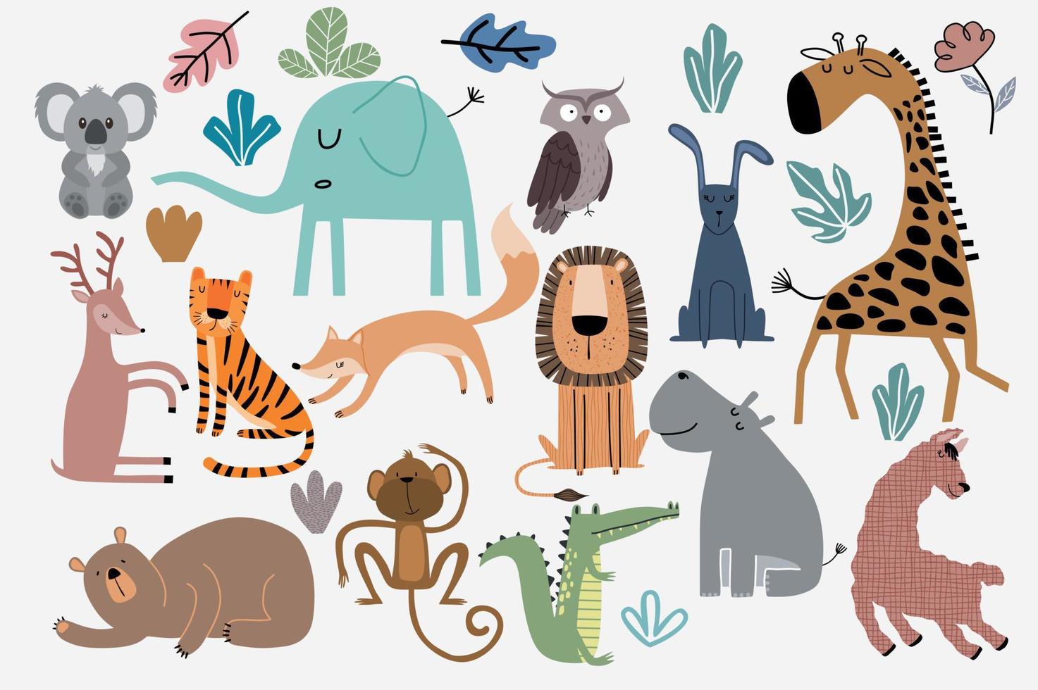 Cute Jungle Animals Vector Set