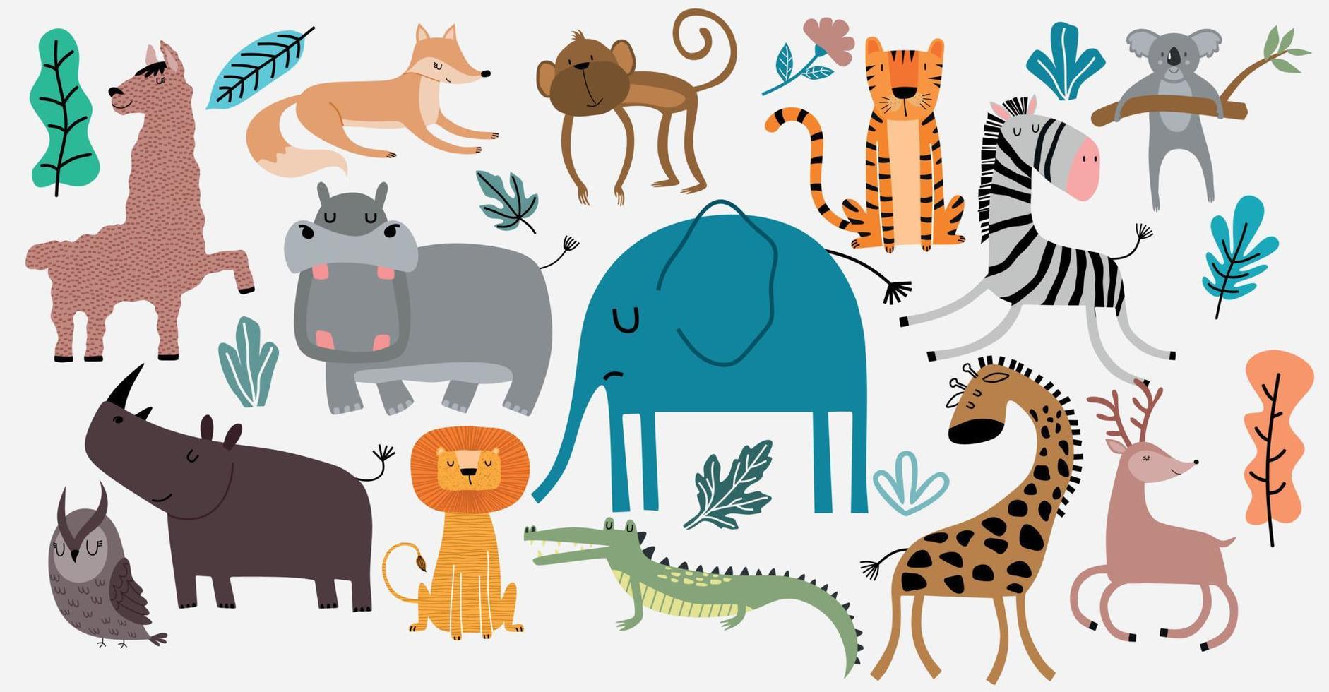 Cute Jungle Animals Vector Set