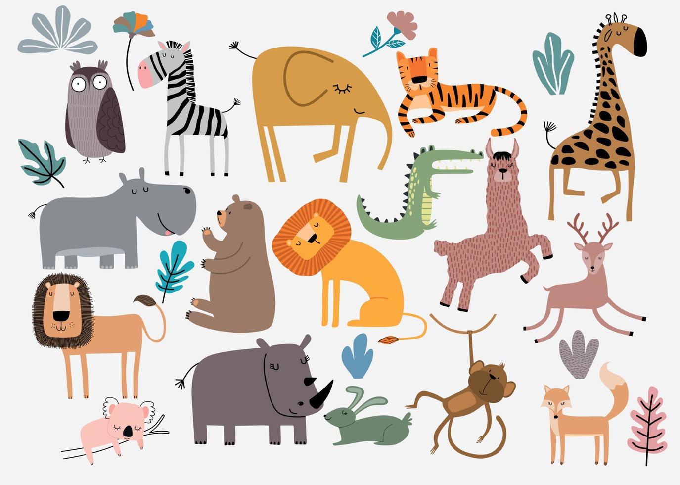 lindo conjunto de vectores de animales de la selva