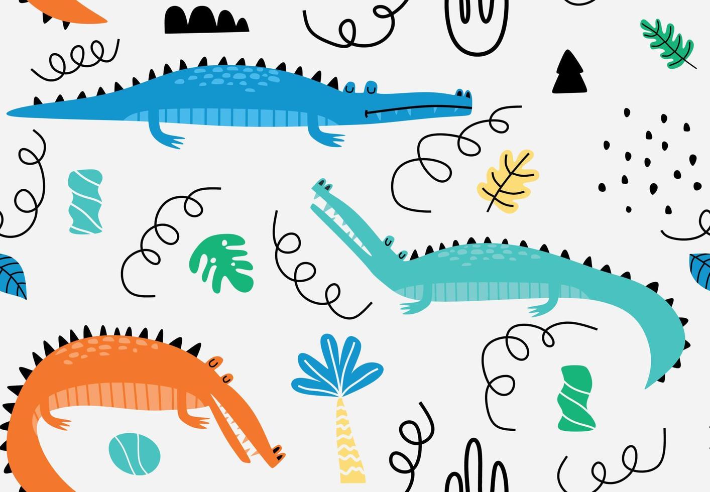 Childish seamless pattern with crocodile. vector