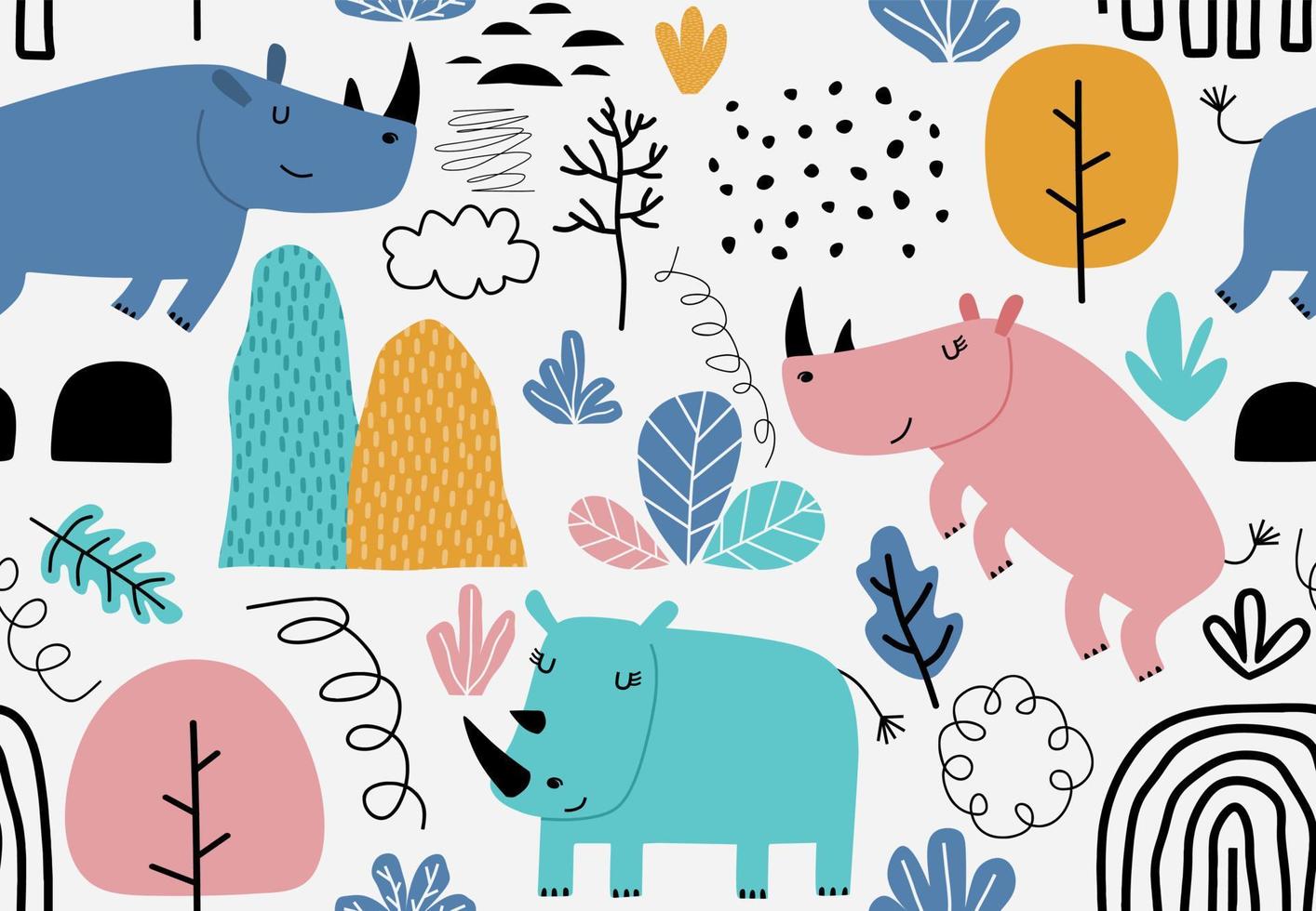 Cartoon cute animals. seamless pattern vector