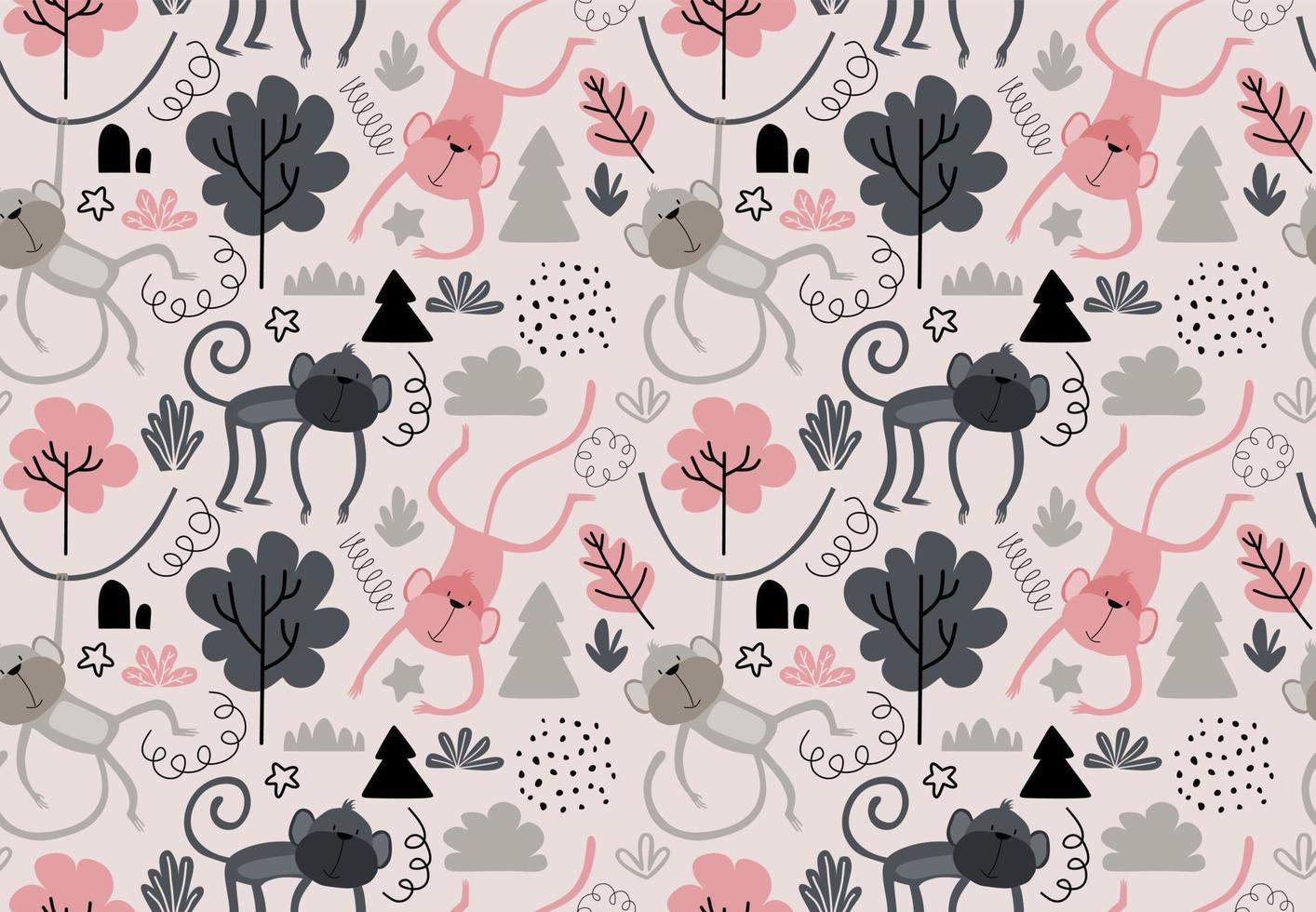 Vector seamless pattern with monkey.