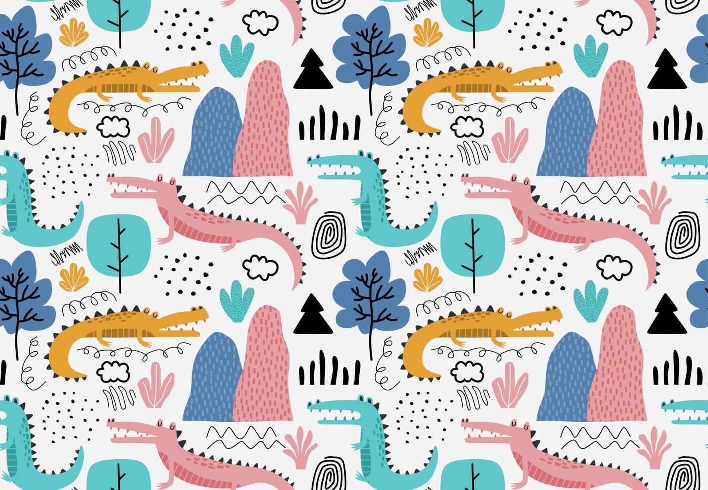 Childish seamless pattern with crocodile. vector