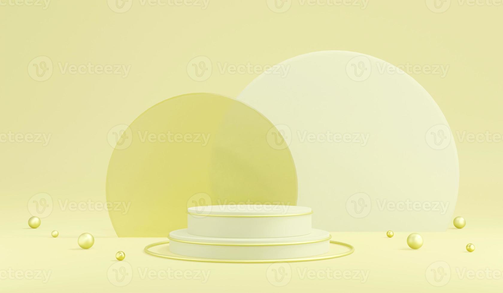 3D Rendering concept of yellow podium product display with elements on background for commercial design. 3D Render. photo