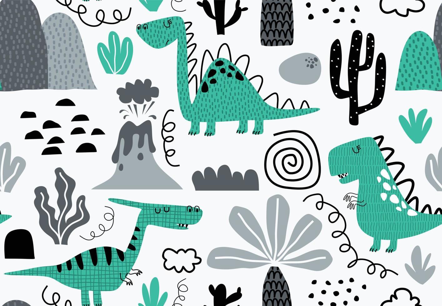 childish-seamless-dino-pattern-vector-illustration-7423862-vector-art