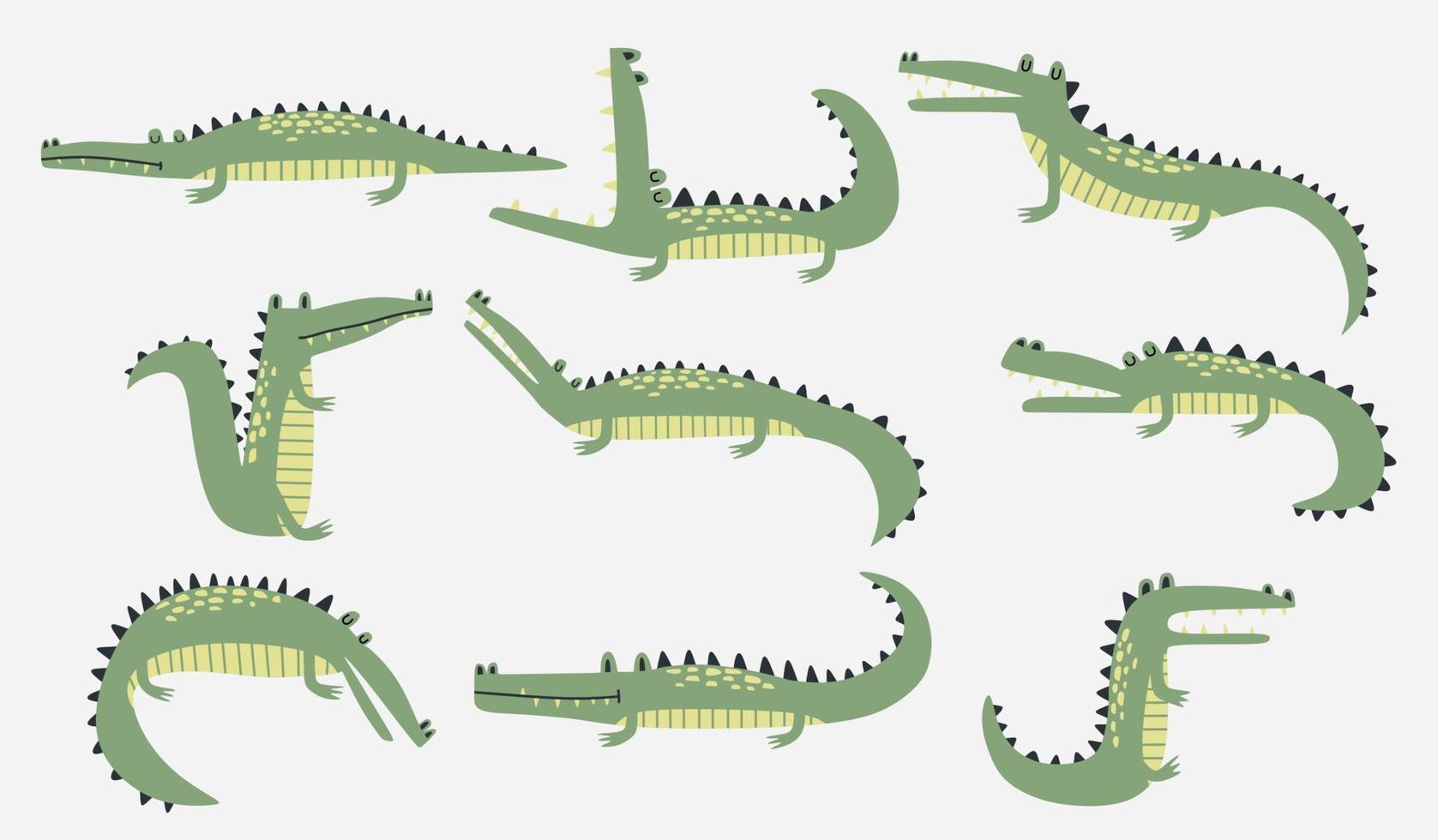 Set of cute cartoon crocodiles. vector