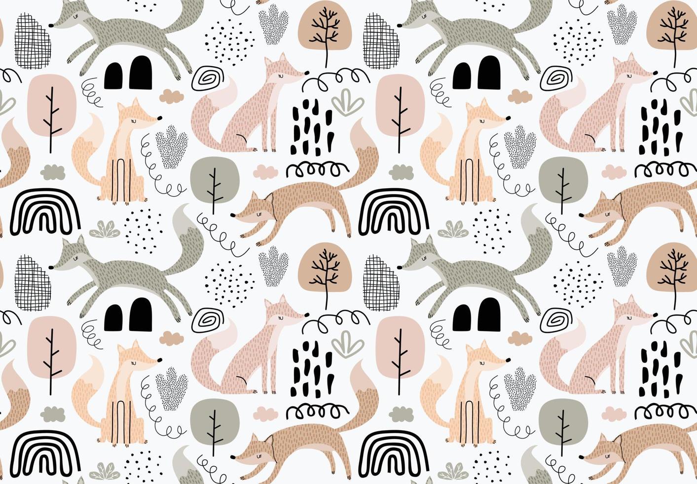 Seamless pattern with foxes and leaf. vector