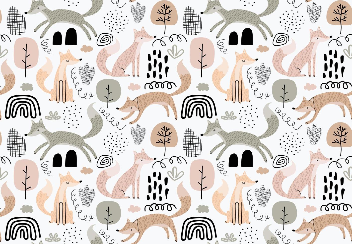 Seamless pattern with foxes and leaf. vector