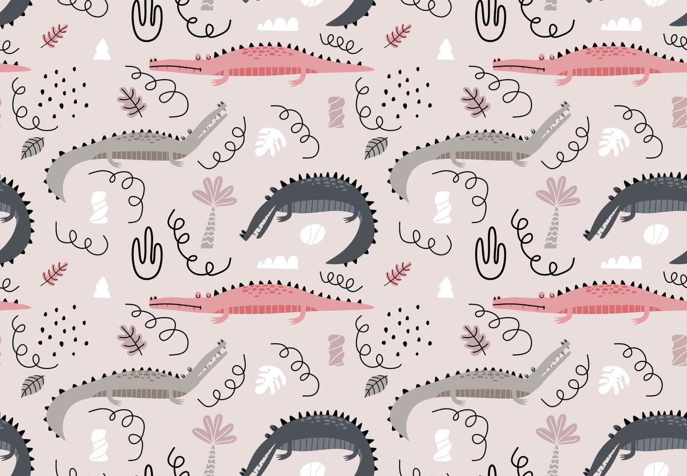 Childish seamless pattern with crocodile. vector