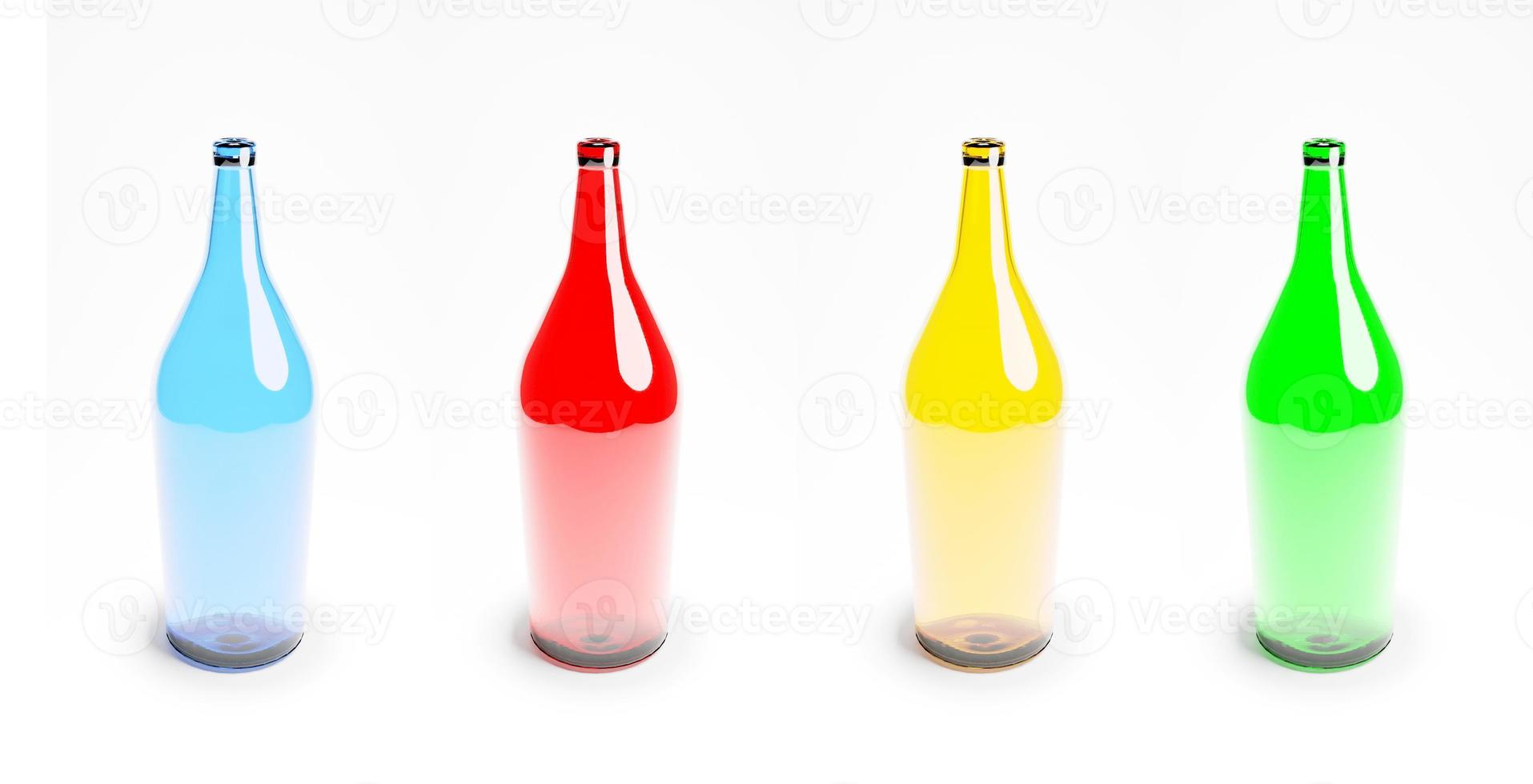 Colorful empty bottles on a white background photo