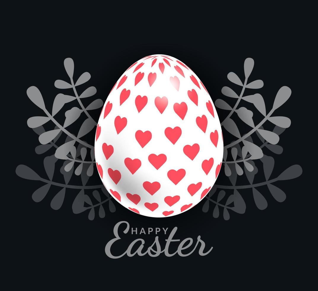 huevo de pascua con hermoso patrón de corazón rojo, vector, ilustración. vector