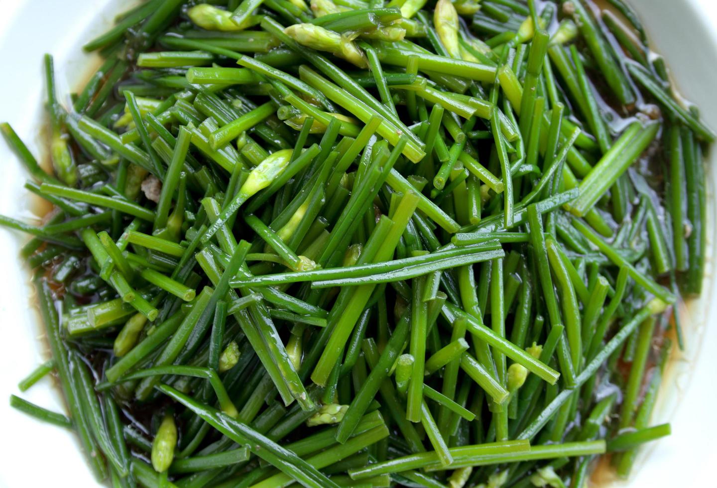 Stir fried Chinese chives flowers. photo
