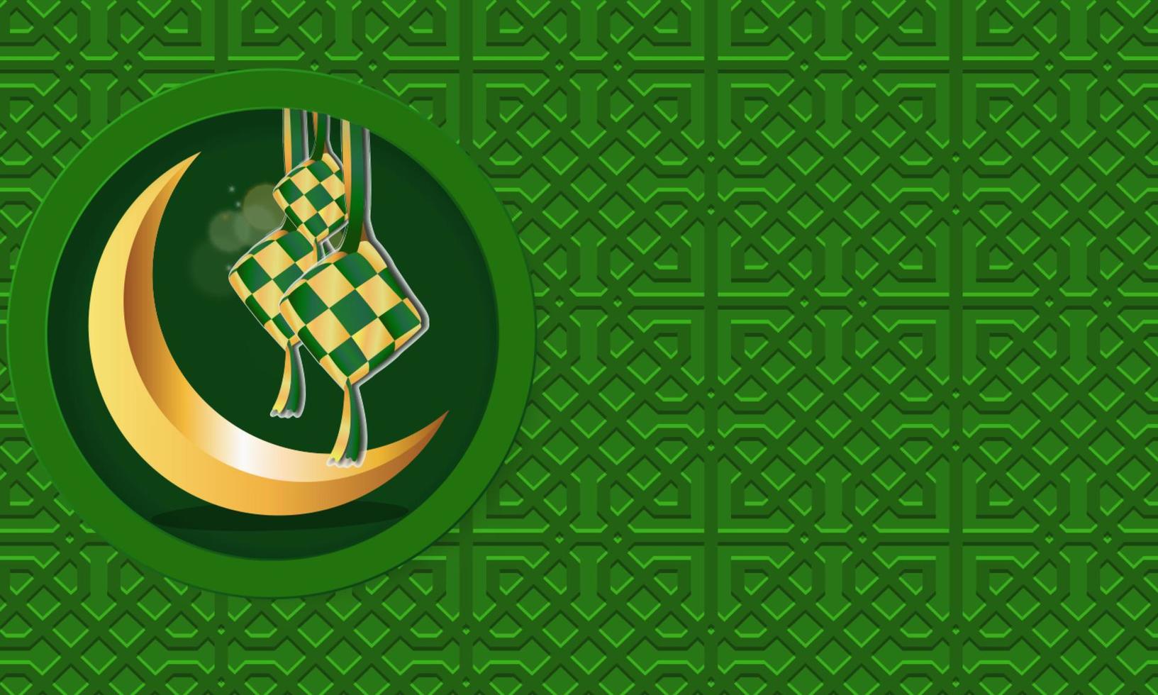 green background with islamic style pattern, moon and ketupat design suitable for ramadan concept vector