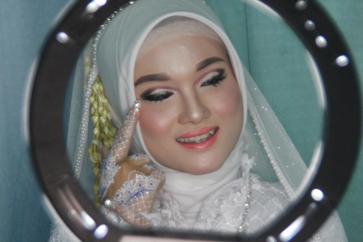 Beautiful Indonesian Muslim bride. photo