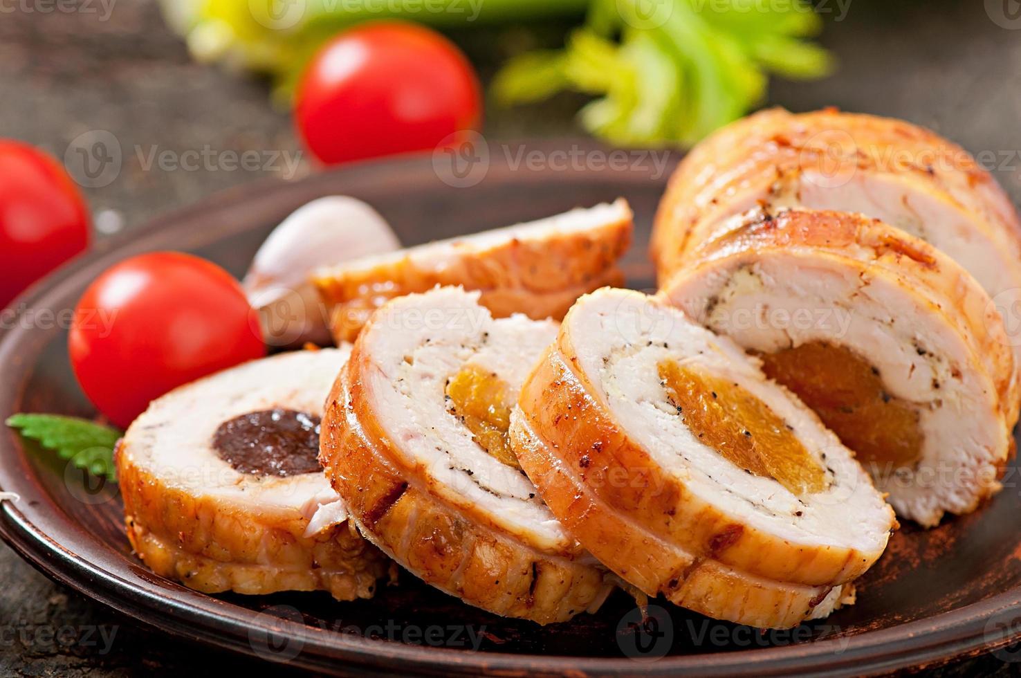 chicken roll with prunes and dried apricots photo