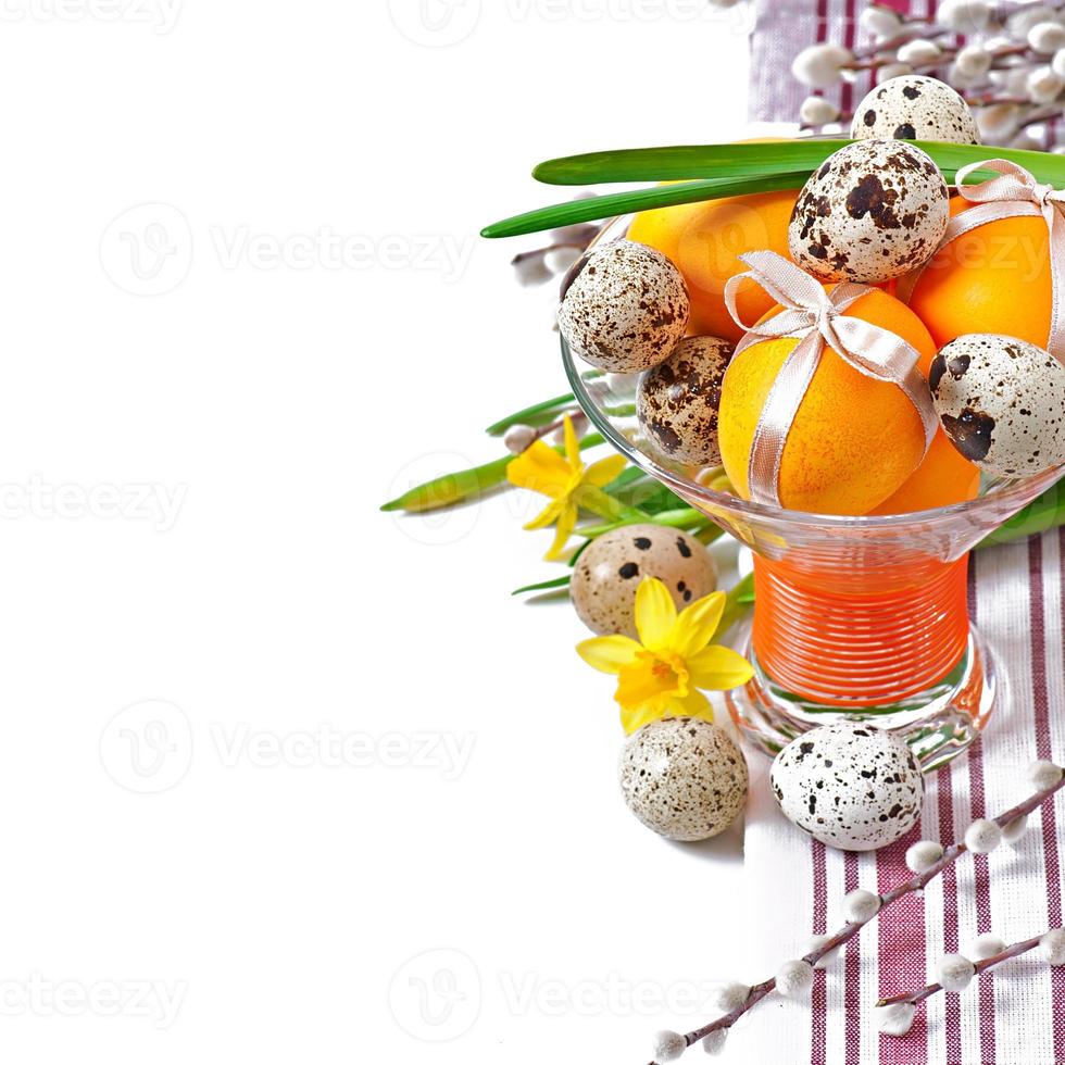 Colorful easter eggs on white background photo