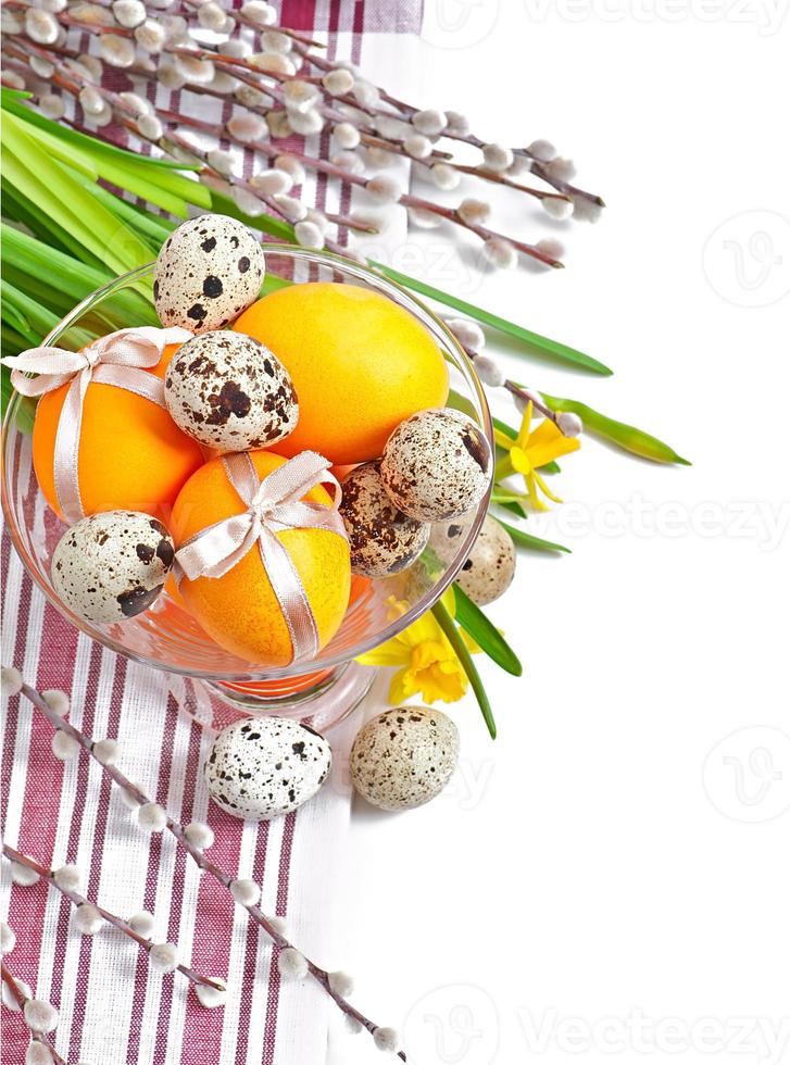 Colorful easter eggs on white background photo