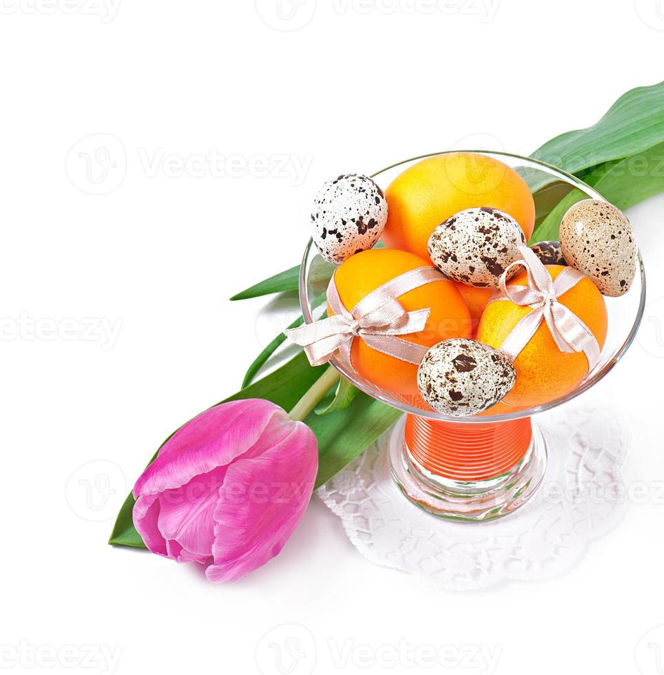 Happy Easter - flowers and colourful eggs photo