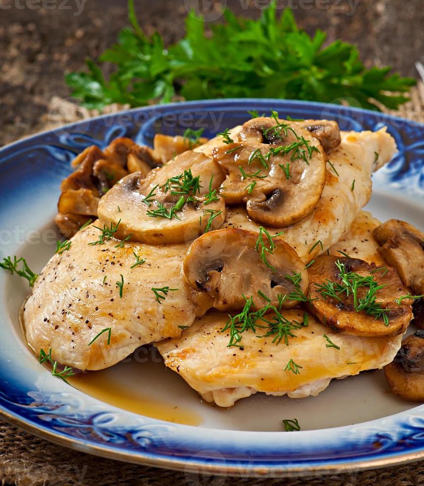 Chicken breast grilled with mushroom photo