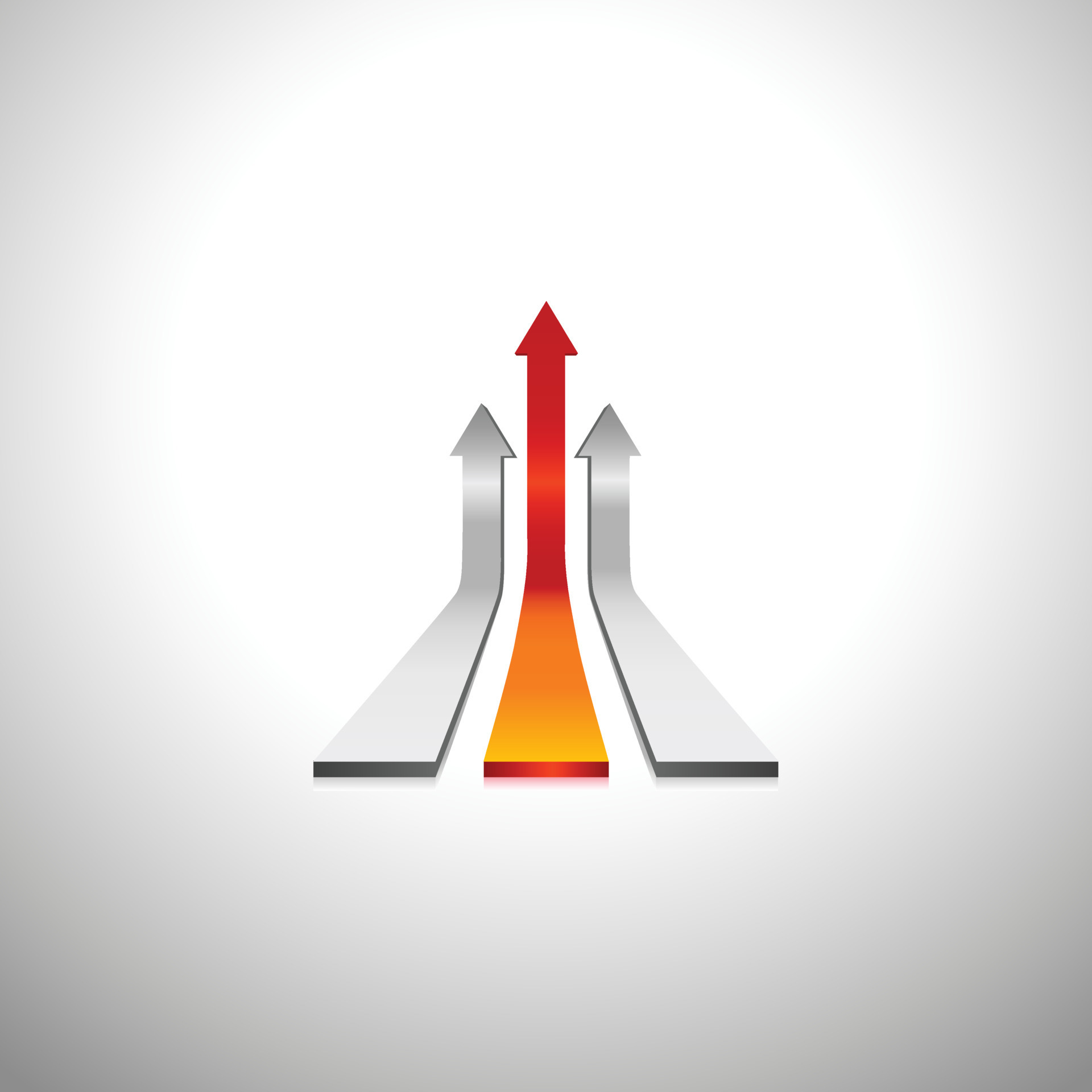 A 3d image of three arrows moving upward. clear picture of upward arrow