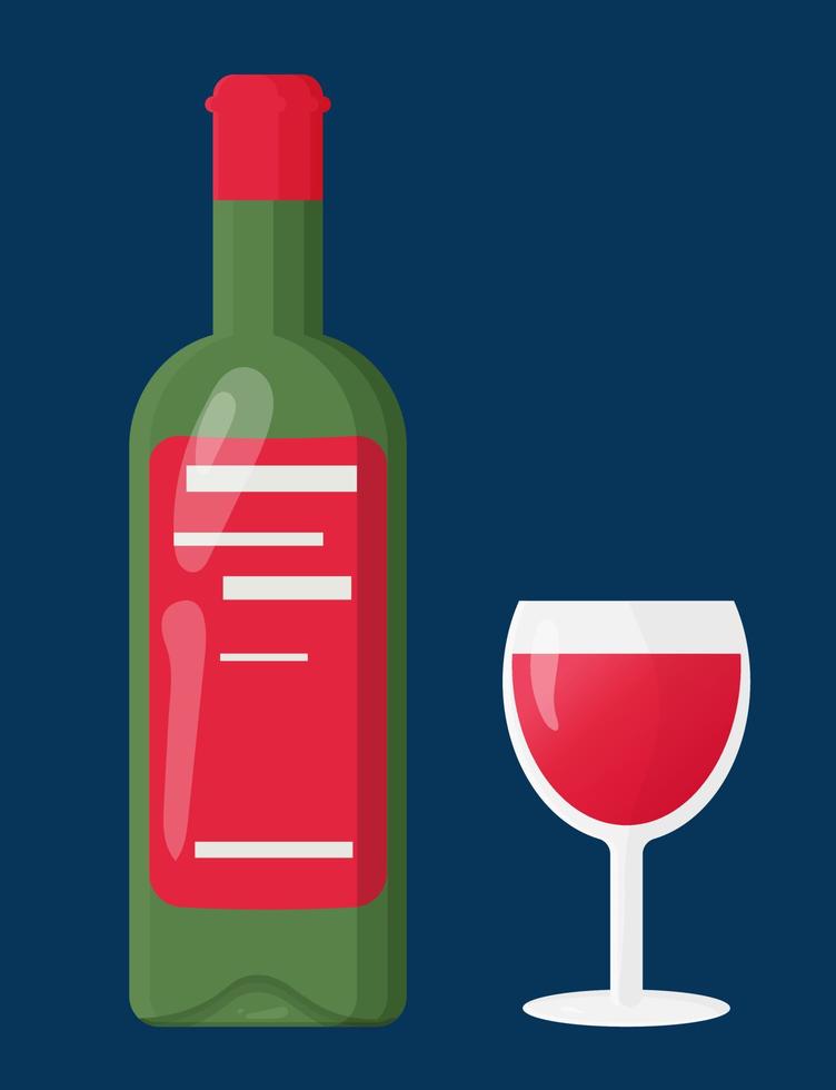 Set of bottle and glass glass with red wine vector